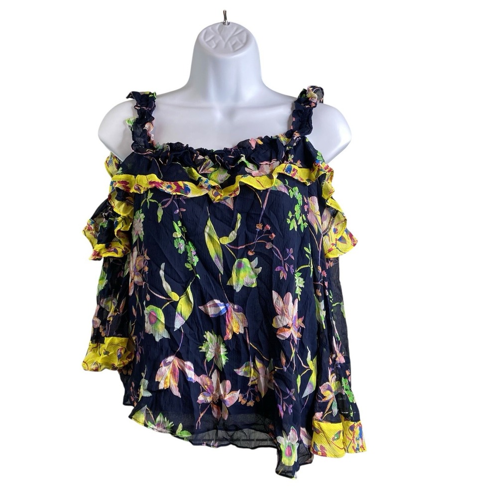 TANYA TAYLOR x REVOLVE Women's Violet 100% Silk Floral Ruffled Top Sz 6 Coquette